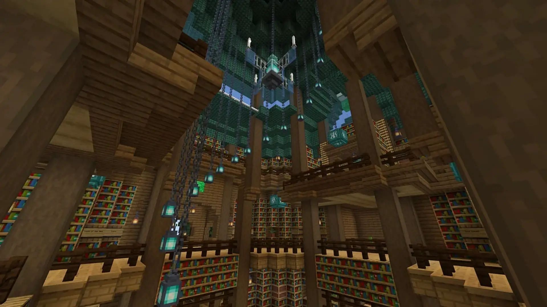 This is a massive library structure with multiple levels (Image via Mojang Studios || Reddit/u/minoan8128)